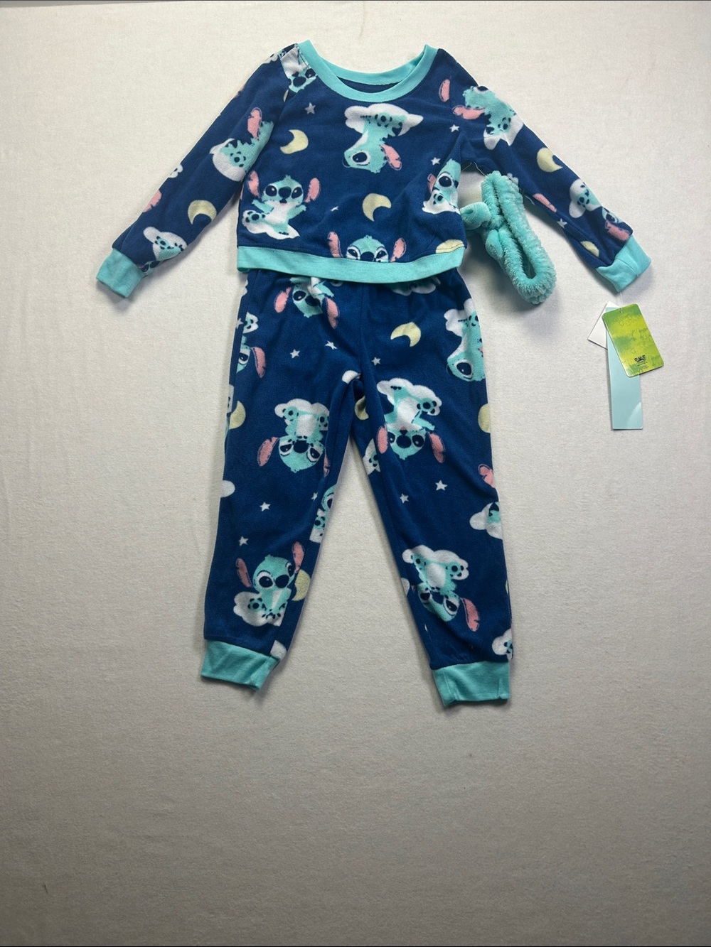 Disney Navy and Mint Kids Pajama Set with Stitch and Moon Print